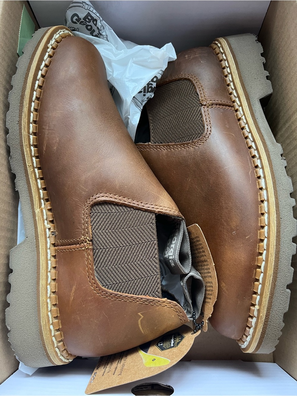 Georgia Boot Brown Leather Chukka Slip-On Boots